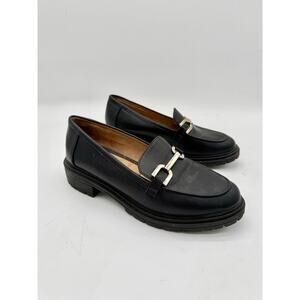 Rachel Zoe Mila Horsebit Black Faux Leather Chunk Sole Loafers Women's Size 8.5